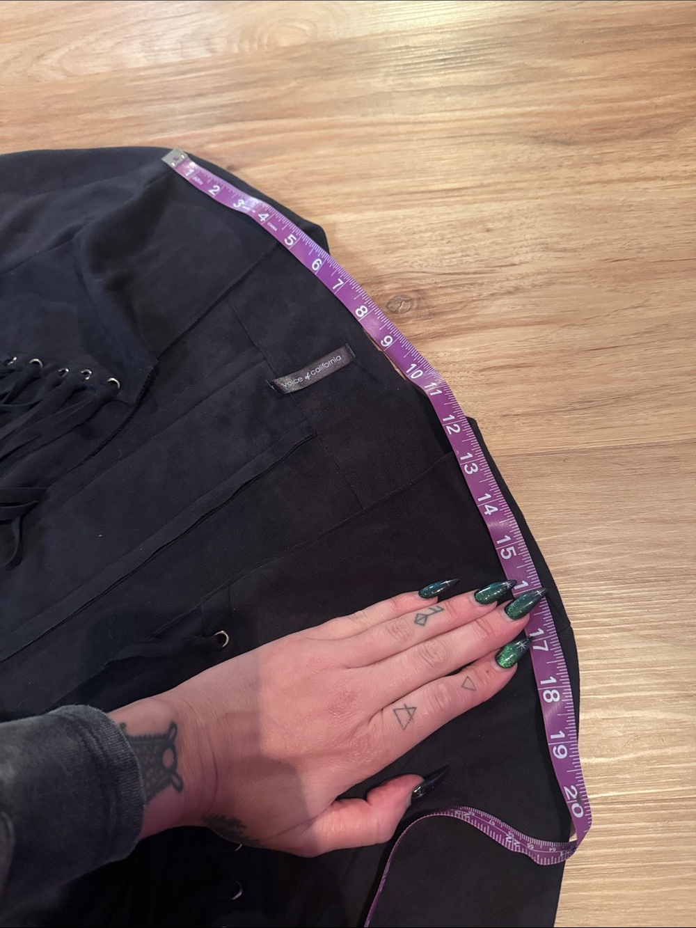 Black Faux Suede Grommet Fringe Open-Front Jacket - Picture 6 of 11